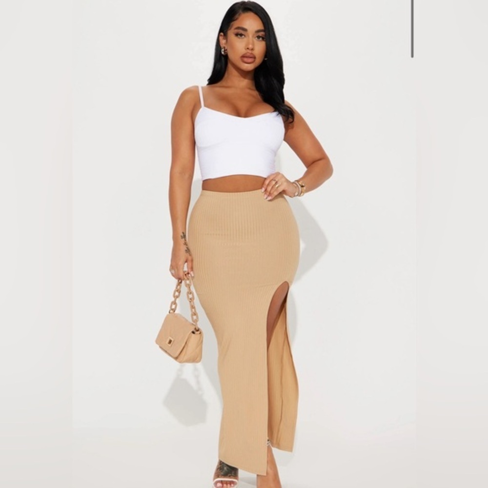 Settling Down Slit Maxi Skirt - Taupe